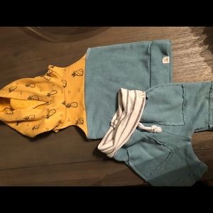 Lulu and Roo shorts and sleeveless hoodie set.